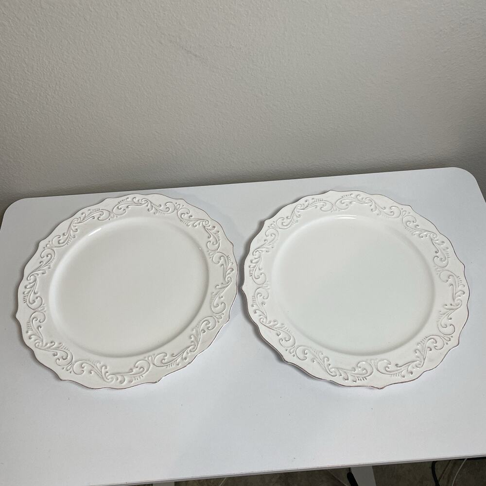 Pier 1 Imports Antique Scroll Stoneware Dinner Plates 11in Discontinued Set of 2